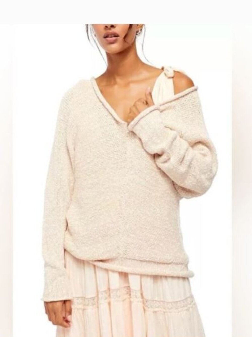 Free People Bright Lights Sweater XS Chamoix Relaxed Slouchy Light Academia Boho